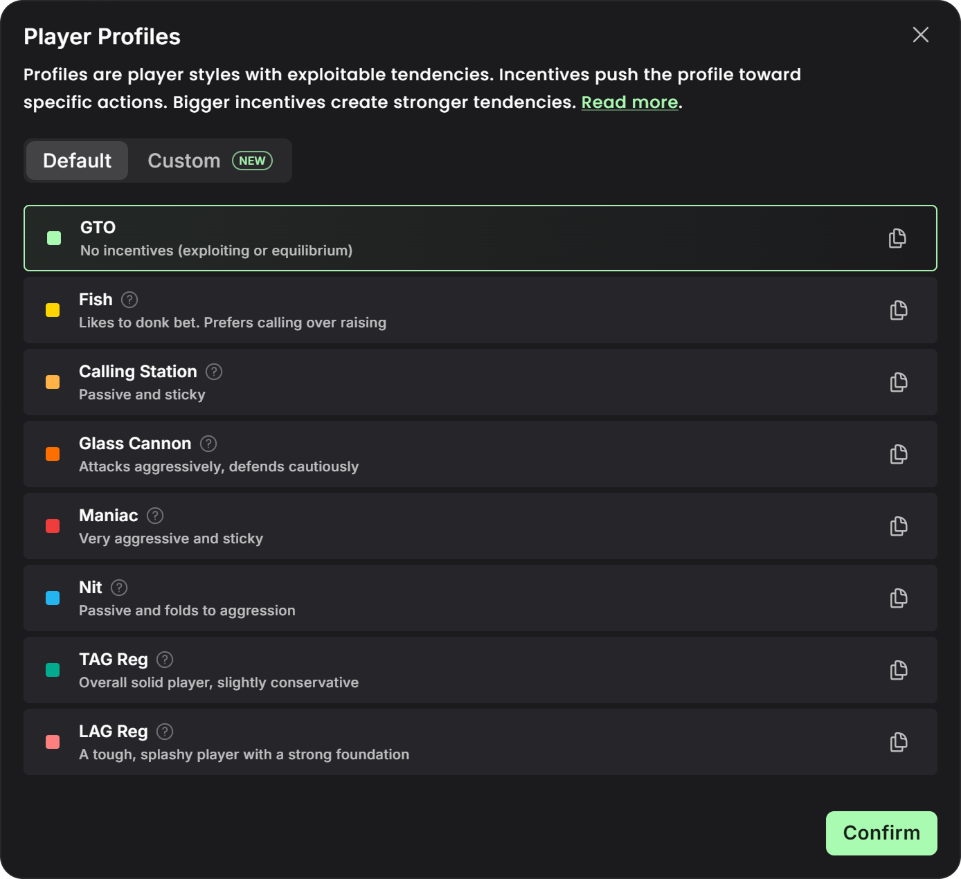GTO Wizard 玩家画像预设列表