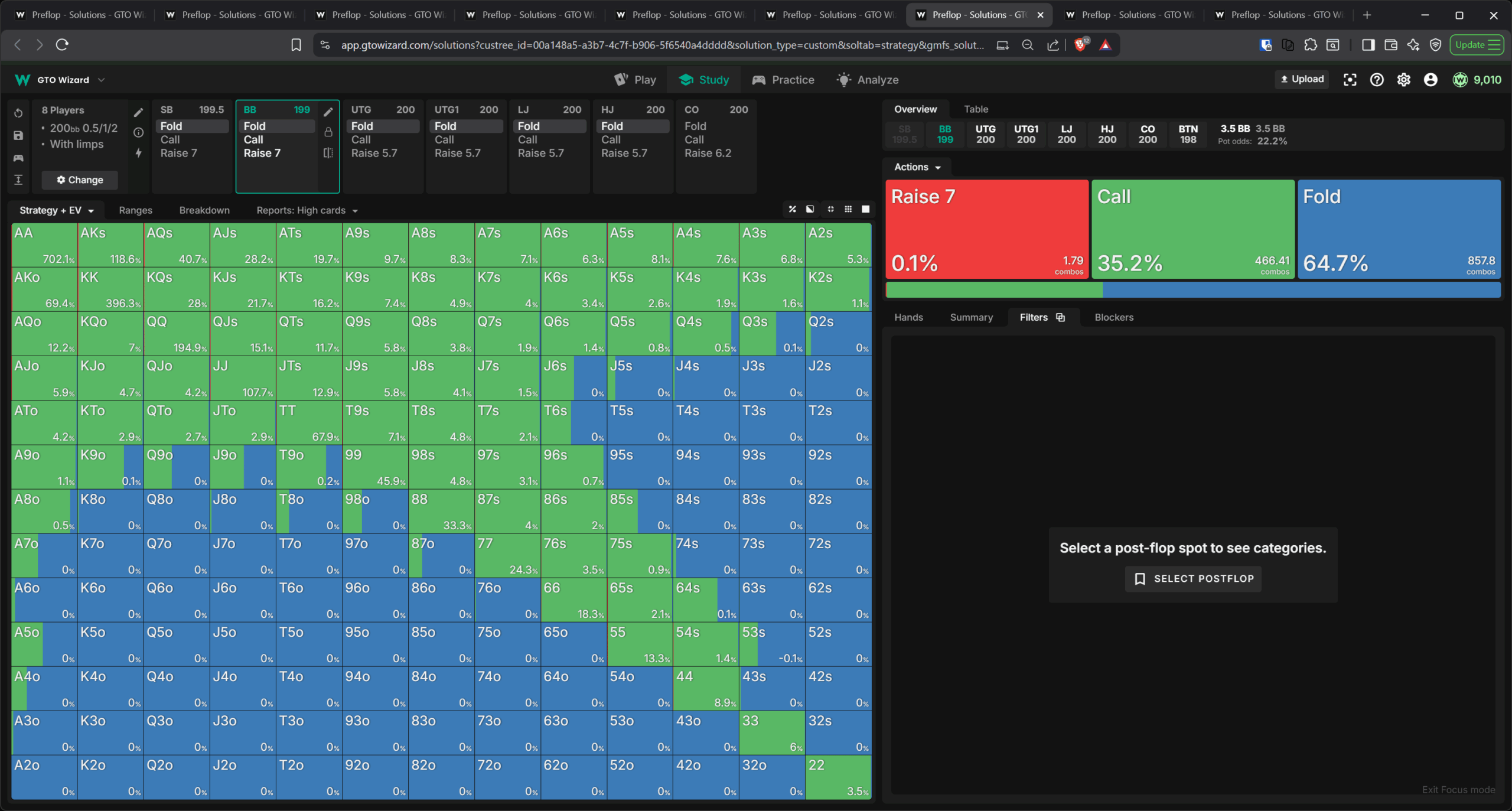 无抽水游戏中大盲 limp 范围图